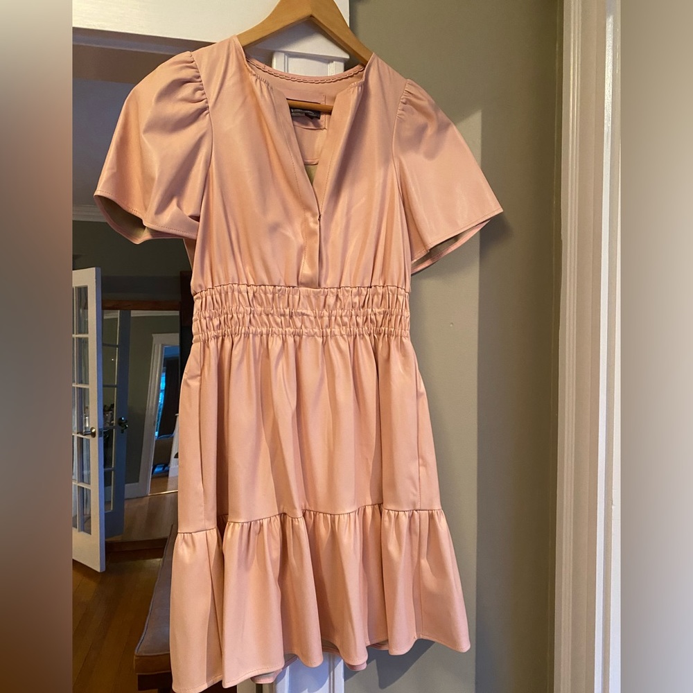 Anthropologie Somerset faux leather dress with pockets!